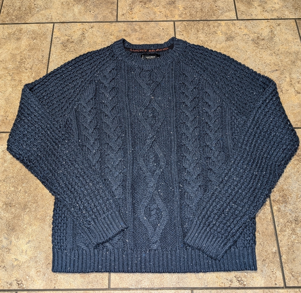 Lucky Brand Tweed Cable Knit Sweater Men's Medium